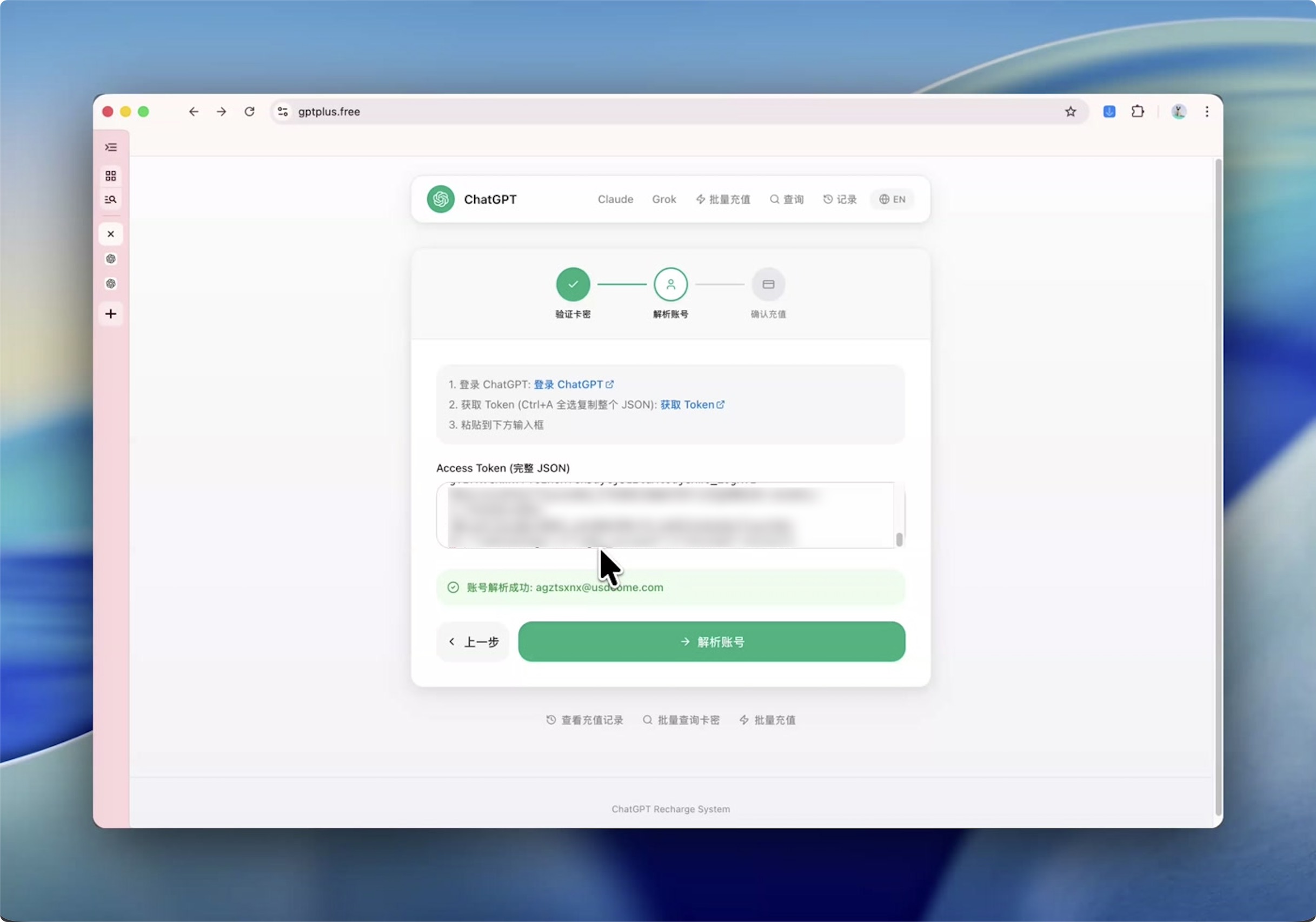 粘贴 Token 并确认信息